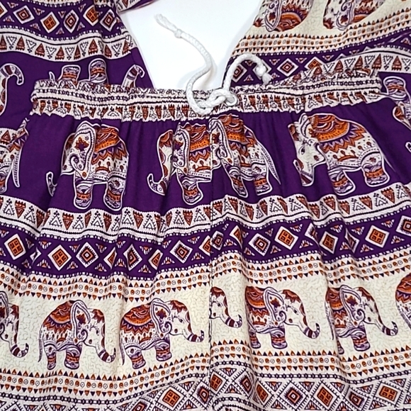 Indian Elephant Print Pull On Pants in Purple Gold Jogger Soft Rayon OS - Picture 6 of 8